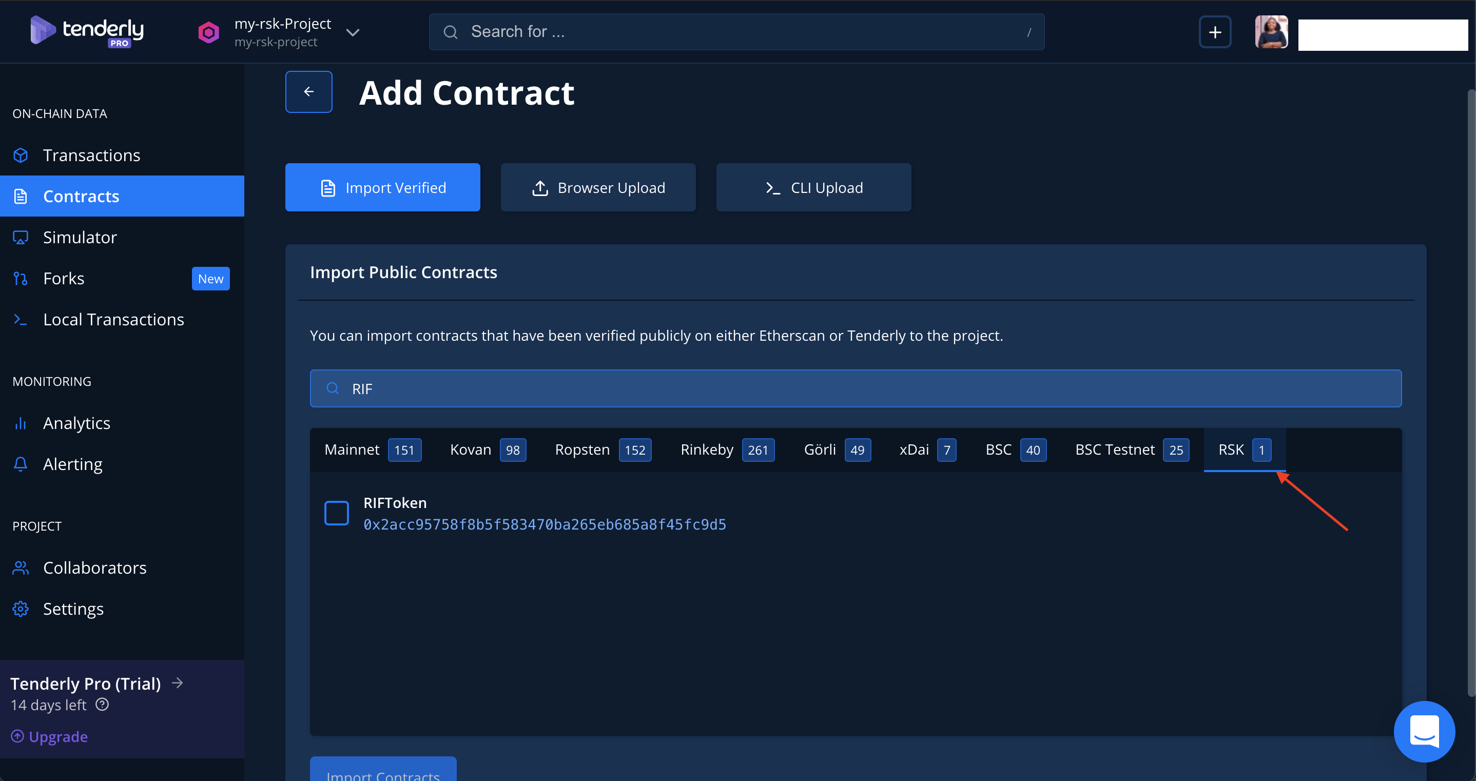 Add Contract RSK/RIF - Tenderly